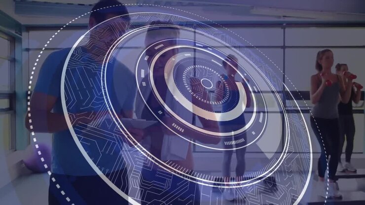 Animation of scope scanning over people exercising