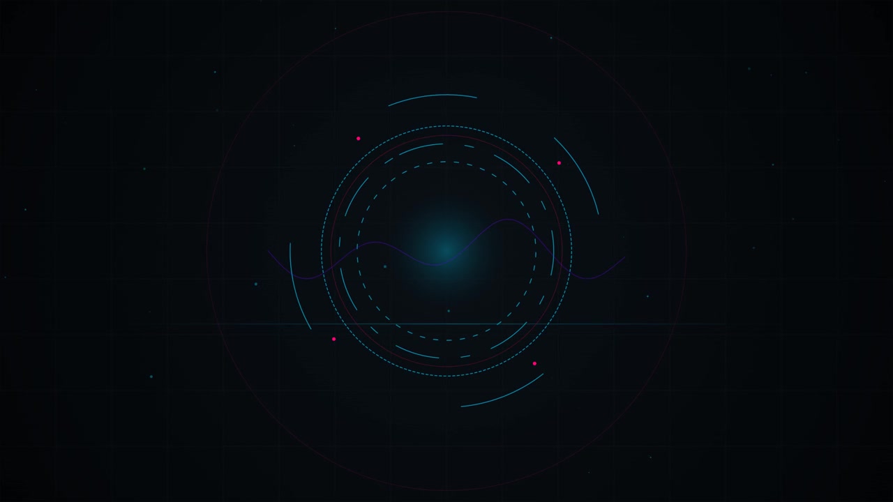 Abstract Digital HUD Interface with Rotating Circular Elements and Waveform