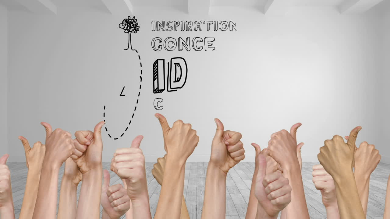 많은 엄지손가락을 올린 아이디어 유행어