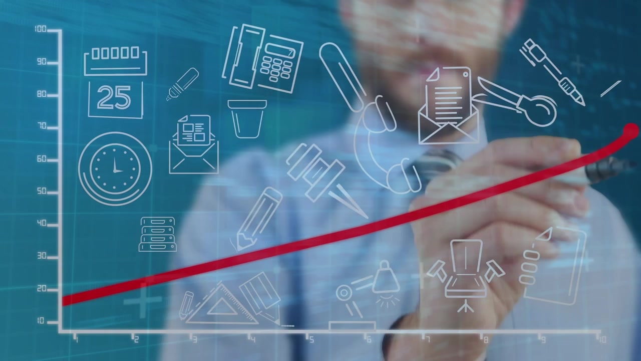 Animazione dell'elaborazione dati su un uomo d'affari caucasico