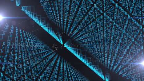 forming digital tunnel, glowing blue lines and geometric patterns in animation