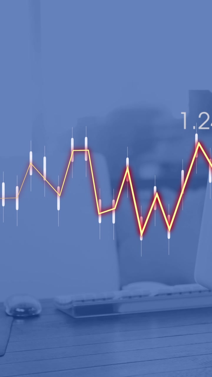 Animation of heart rhythm, lines and increasing numbers over empty chair and desktop on desk