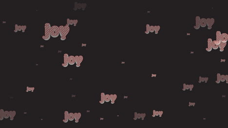 animation of multiple joy texts at christmas on black background