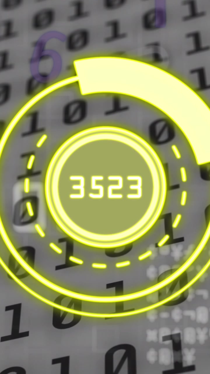 Animation of yellow circle with numbers over binary code