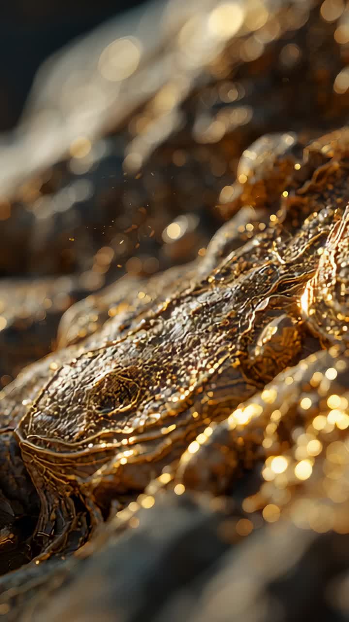 Vertical video: Tilting camera revealing gilded surface in studio to show filigree beads and gleams