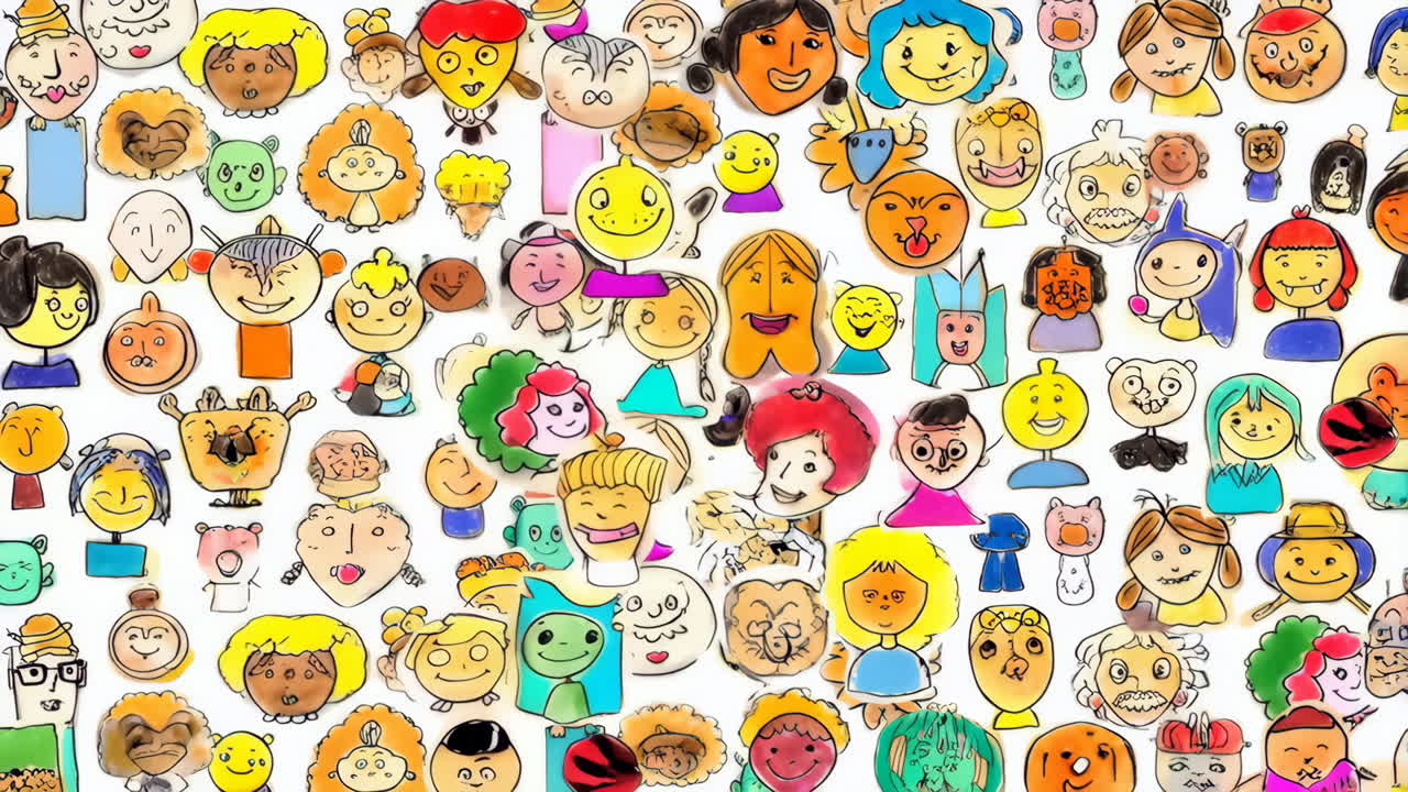 A Whimsical Collection of Diverse Cartoon Faces and Characters
