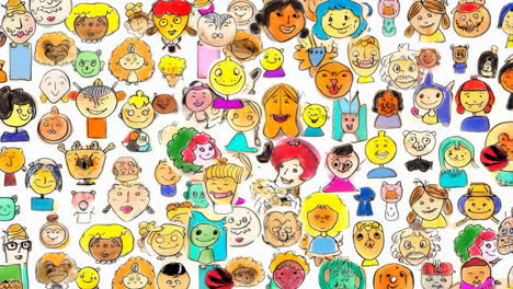 a whimsical collection of diverse cartoon faces and characters