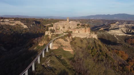 civita di bagnoregio hilltop village in central italy, aerial view