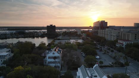 A-drone-shot-showing-17a-in-downtown-charleston-along-with-the-historic-Thomas-bennet-house