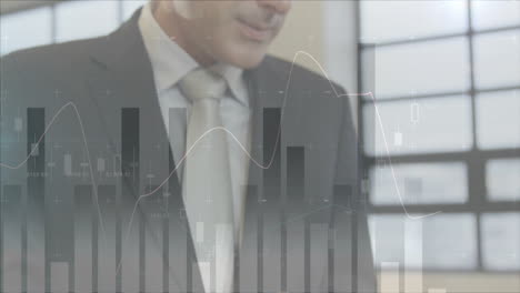 animation of financial data processing over caucasian businessman in office