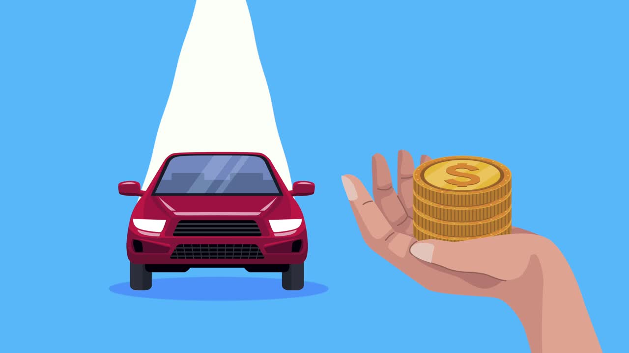 insurance service animation with car and coins dollars