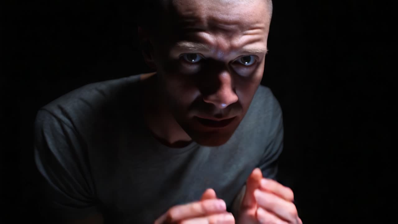 A man in distress grappling with his emotions in darkness, showcasing the intensity of his struggle and the profound impact of inner turmoil and anxiety