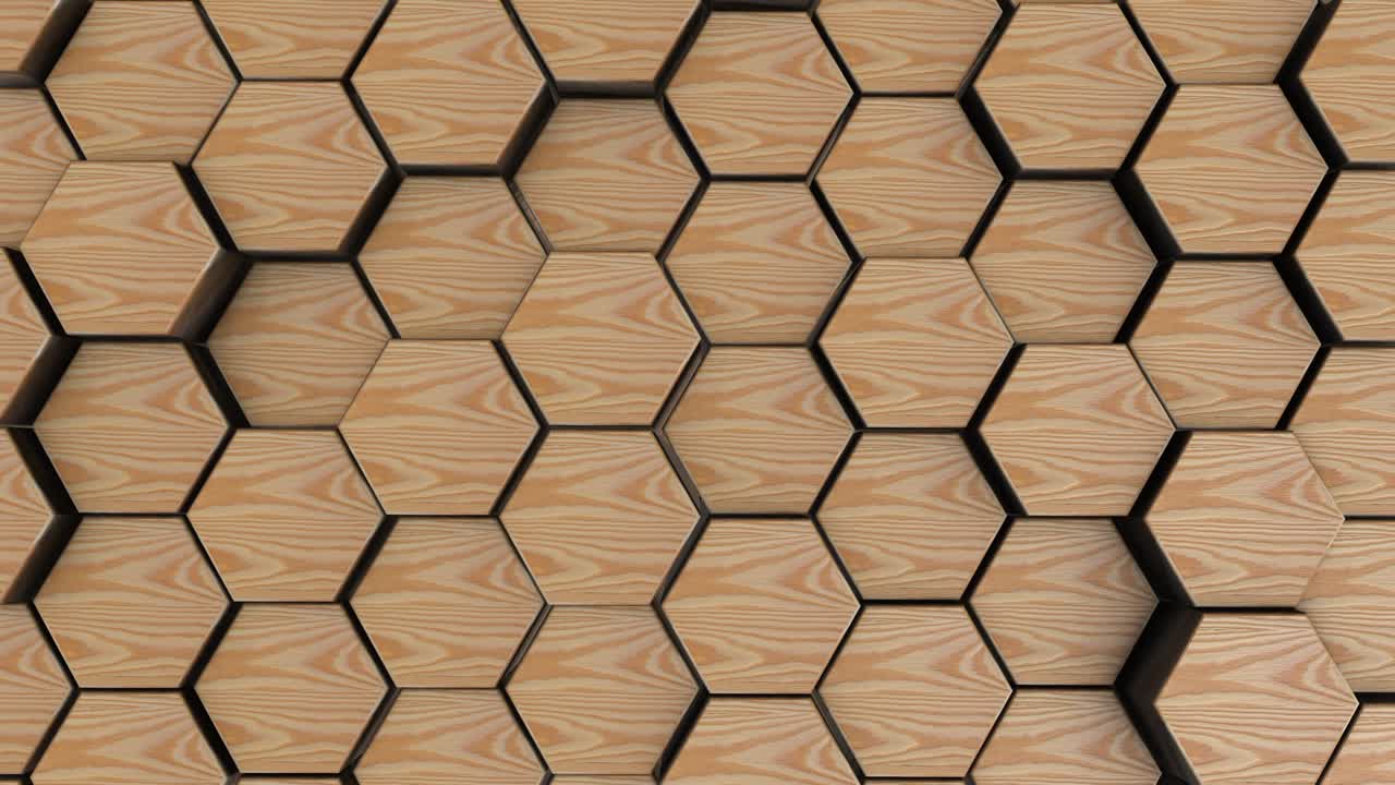 fondo de geometría hexagonal de madera. representación 3d de primitivas simples con seis ángulos en el frente