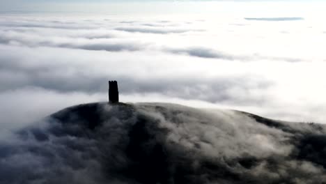 aerials panorama of glastonbury tor, england