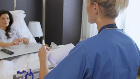 female patient and doctor have consultation in hospital room