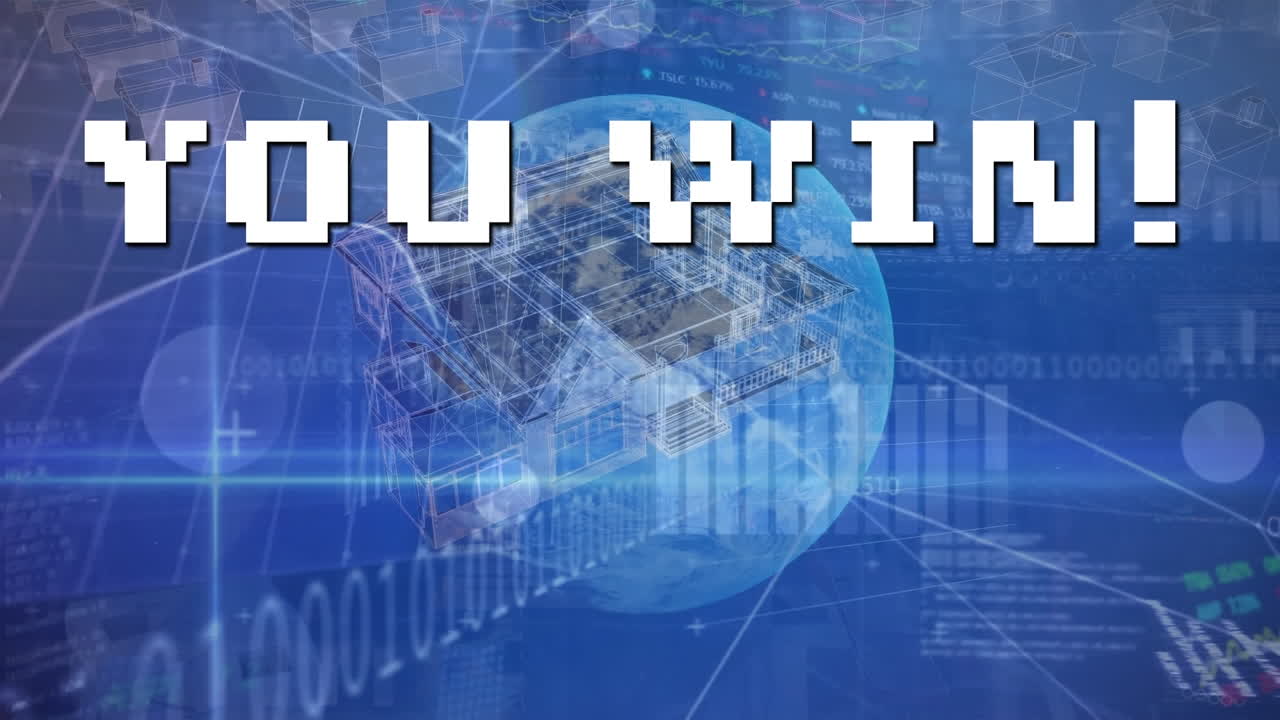 3d 하우스, 바이너리 코드, 트레이딩 보드 및 프로그래밍 언어를 통해 텍스트를 이기는 애니메이션