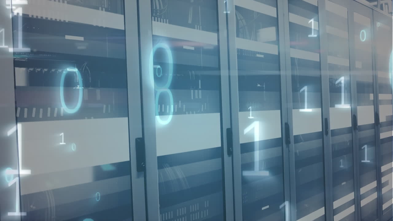 animación digital del flujo de datos en una sala de servidores, que simboliza la conectividad global a internet.