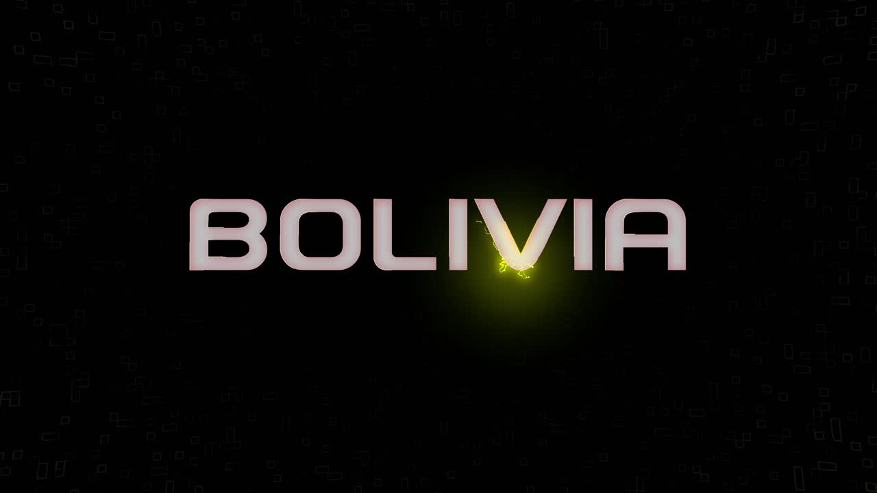 Electrified flashing BOLIVIA animated graphic in white yellow and black
