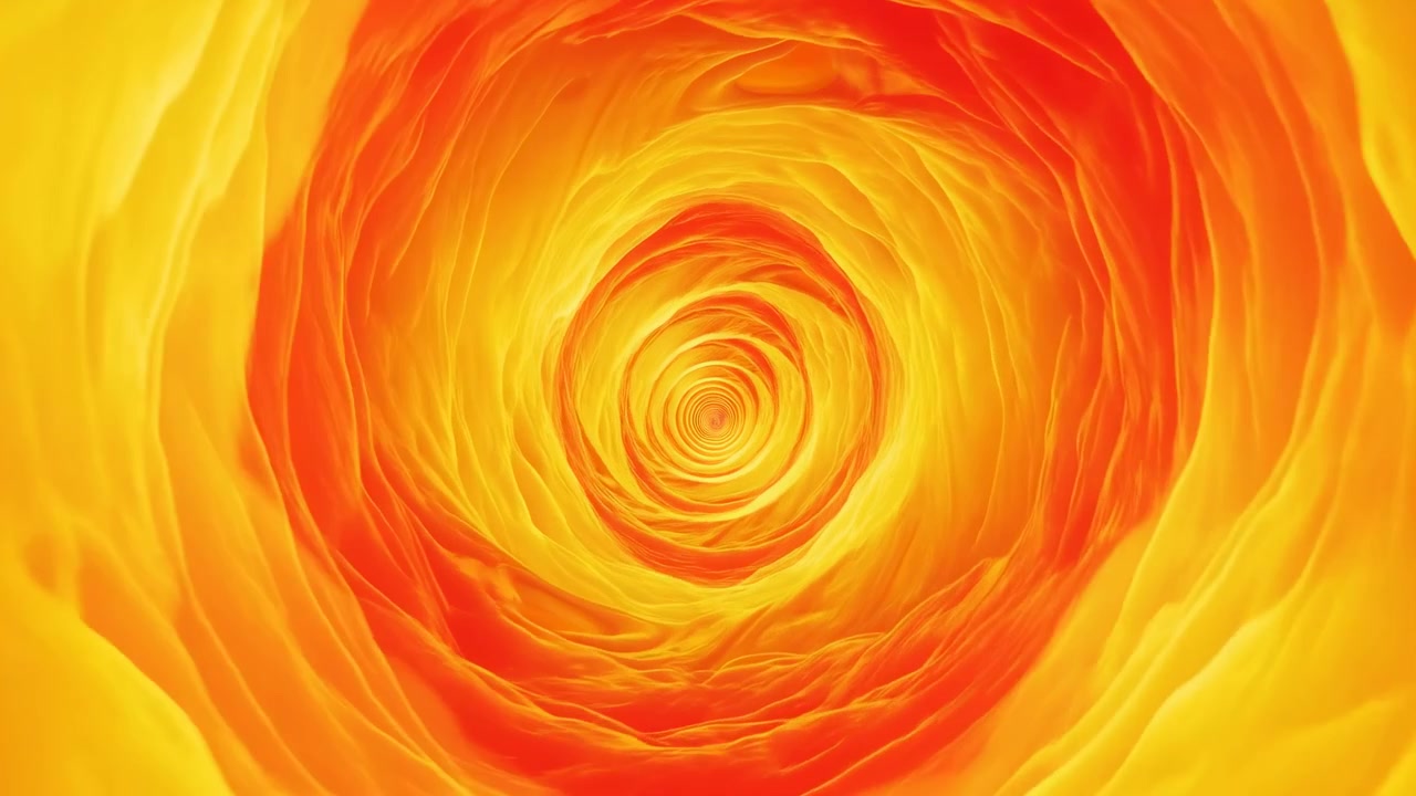 Golden Spiral Tunnel Of Glowing Petals, Warm Radiant Vortex With Concentric Amber Layers And Slow Hypnotic