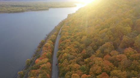 autumn scenic drive along a river