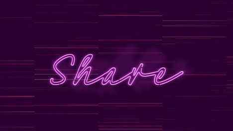 animación del texto, compartir, en neón rosa, sobre un fondo oscuro