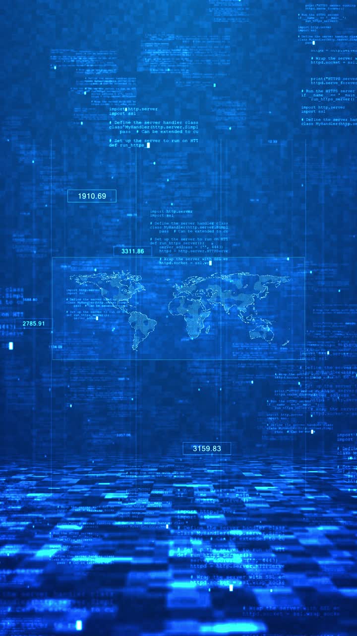 Blue block circles motion abstract futuristic metaverse hitech user interface floating digital data