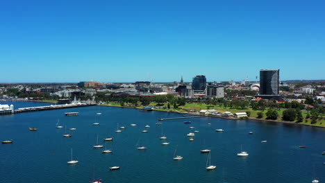 Orbital-AERIAL-Of-Geelong-Cityscape-On-Bright-Blue-Summers-Day