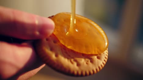 natural bee honey is poured on cookie