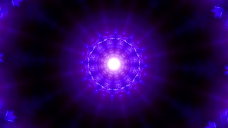 4k background motion with fractal design neon purple kaleidoscope sequence patterns seamless loop rotation. abstract mandala art optical flare light technology motion graphics background vj loop.
