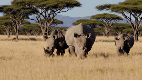 white rhinos in african savanna