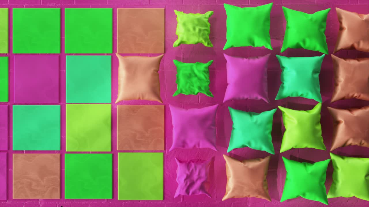 almohadas coloridas y azulejos geométricos