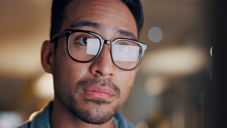 business man, focus and reading on computer