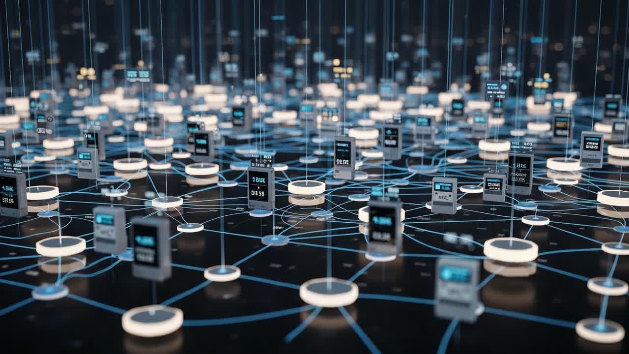 A Digital Network Landscape Featuring Interconnected Nodes and Information Systems, Illustrating Complex Data Communication in a Futuristic Environment