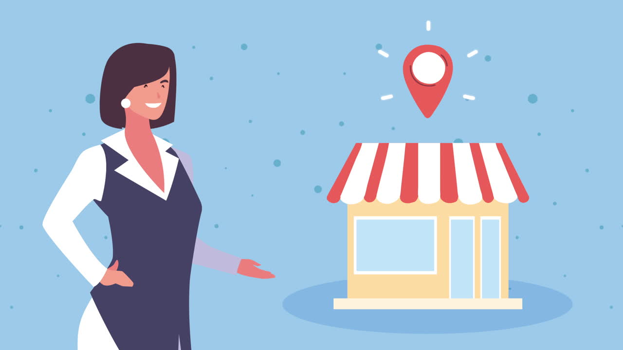 mujer de negocios presentando una nueva ubicación de la tienda