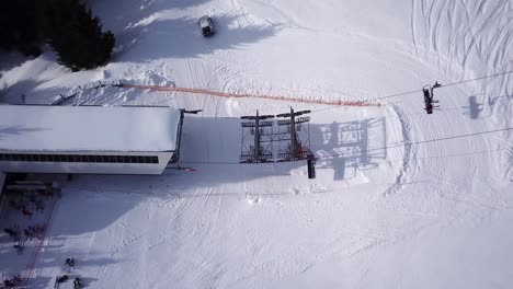 aerial top view of ski chair lift