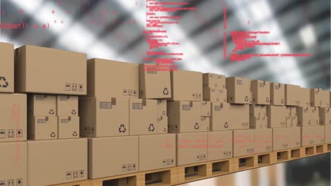 procesamiento de datos sobre cajas de entrega en cinta transportadora en contra de la fábrica