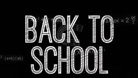 animation of back to school text and data processing on black background