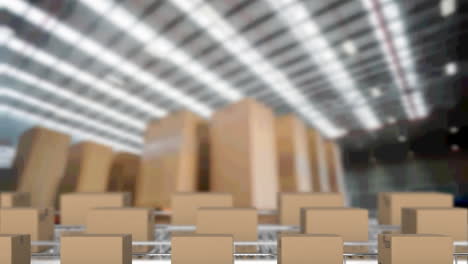 animación de cajas de cartón en cintas transportadoras en el almacén