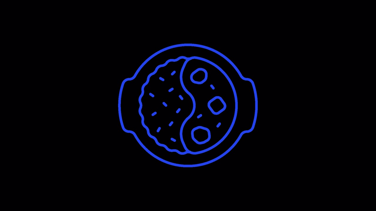 Disegno animato con contorno blu di un'icona di ciotola di cibo.