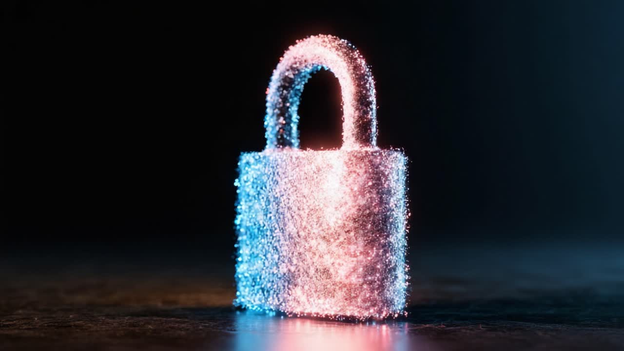 A Glowing, Futuristic Lock Illuminated by Vibrant Colors, Representing Security, Safety, and Protection in a Digital World