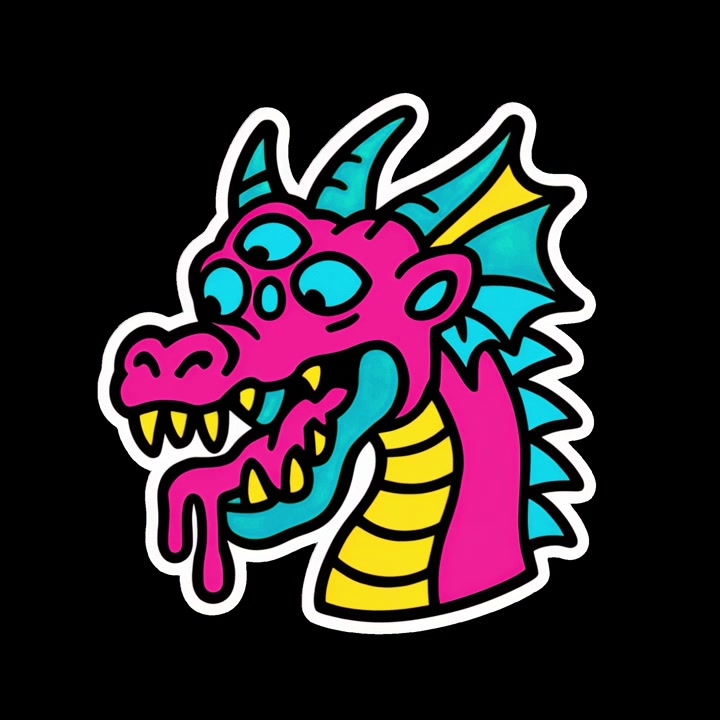 Illustrazione animata di drago a tre occhi con effetto bava