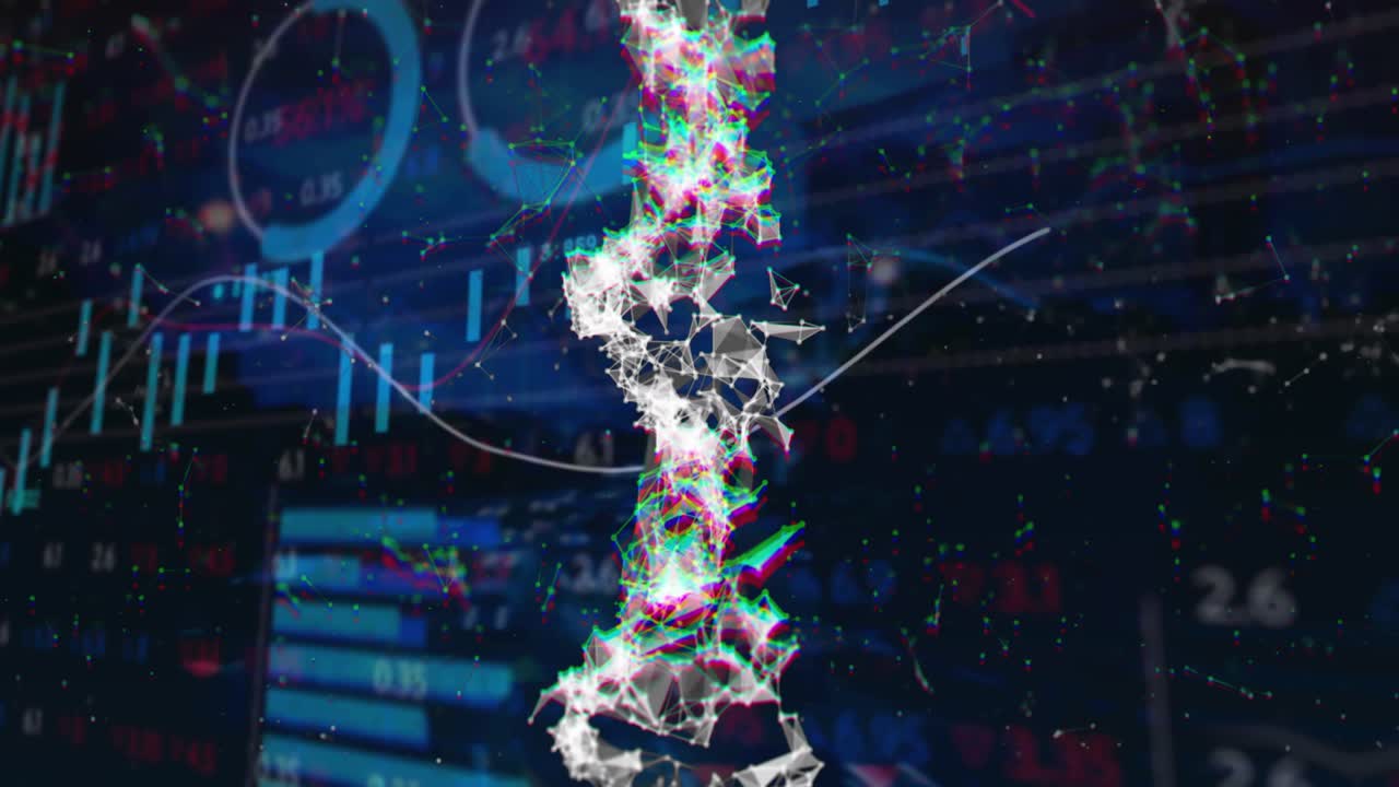 Animation of shapes over data processing on black background