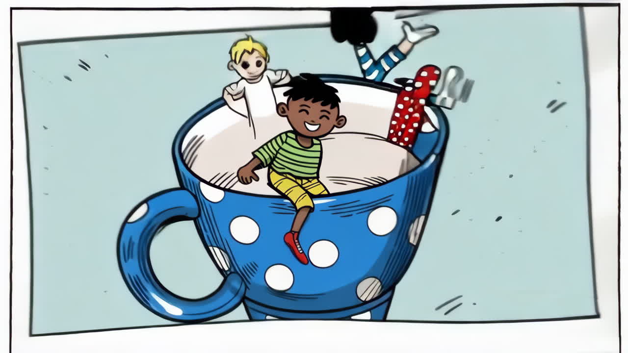Children in a Giant Coffee Cup