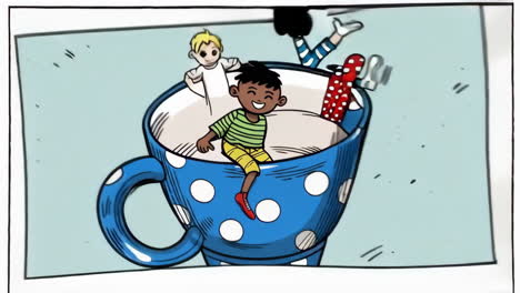 children in a giant coffee cup