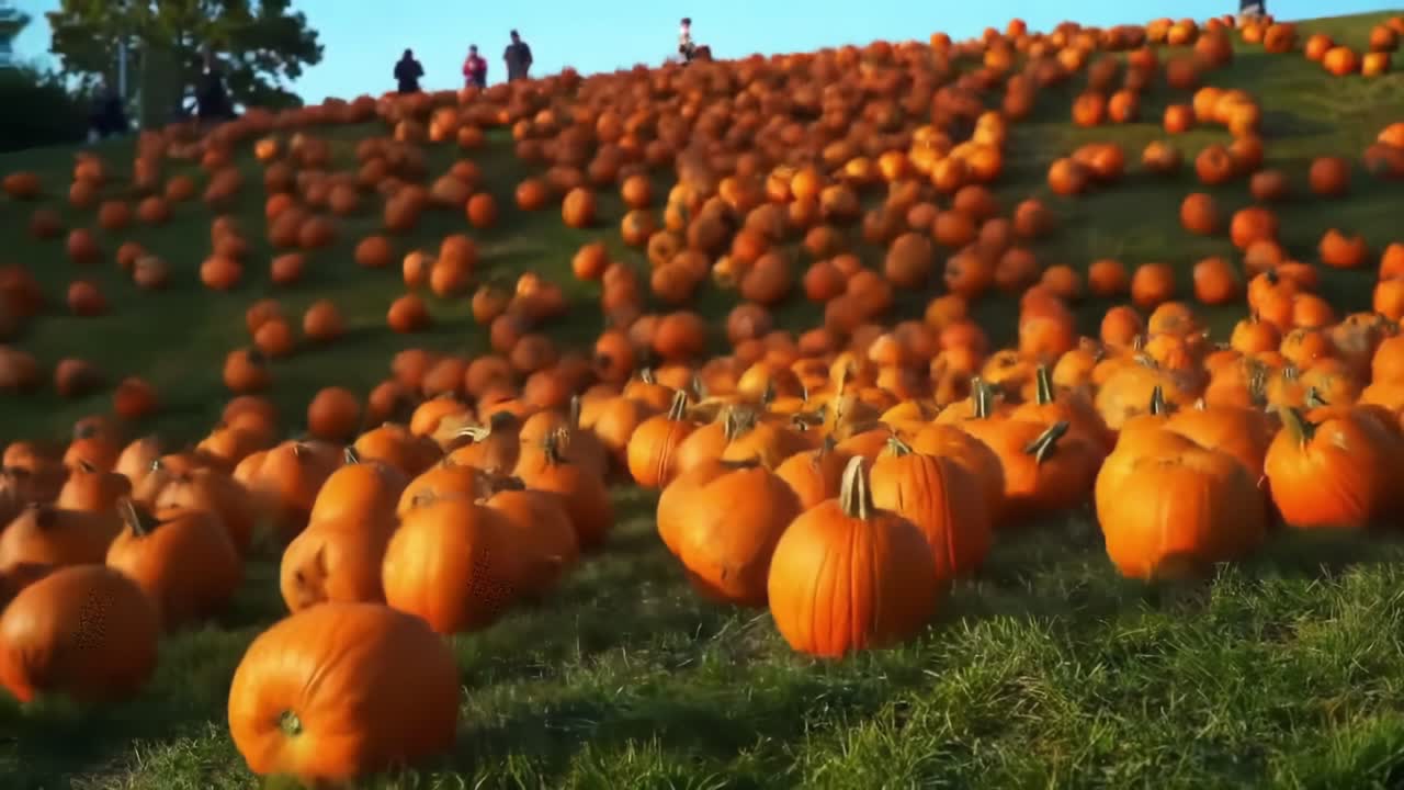 Harvest Festival Showcases Vibrant Pumpkins on a Sunny Hill in Autumn