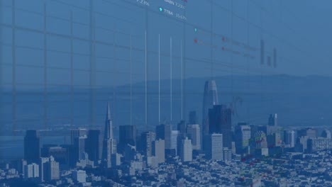 animation of data processing over cityscape