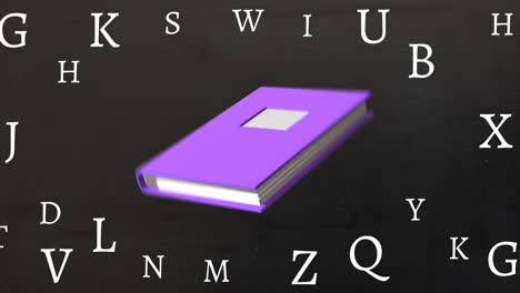 animación de libros en movimiento y letras en fondo negro