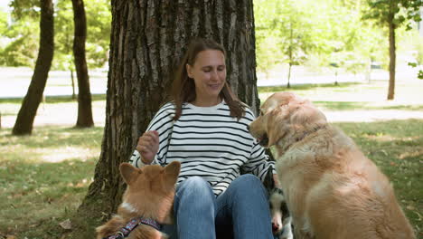 Mujer-Con-Sus-Mascotas-Al-Aire-Libre