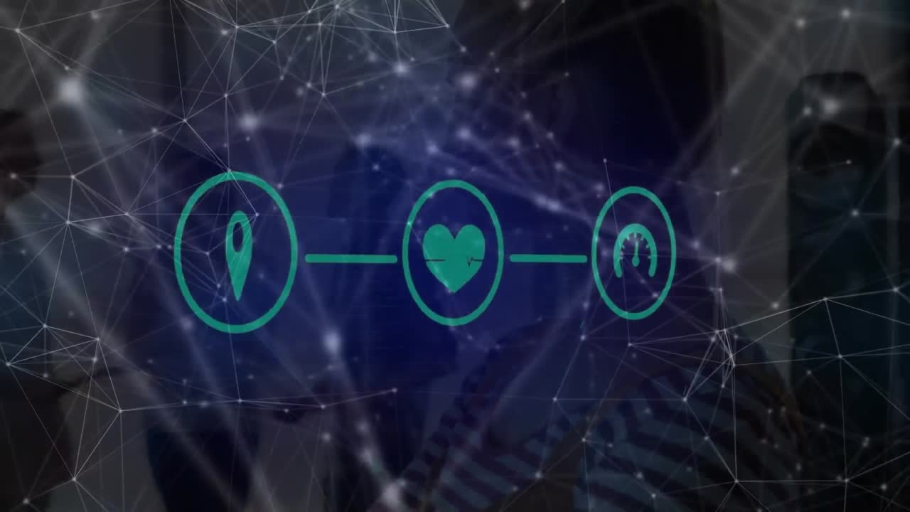 연결 네트워크를 통해 여성과 아이콘의 애니메이션