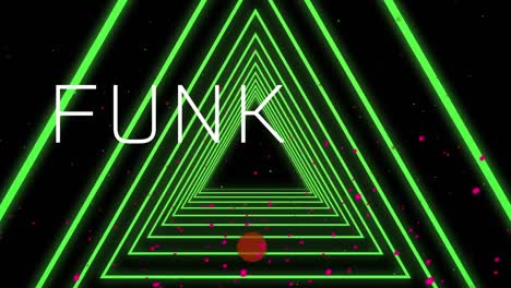 animación de texto funk sobre formas en fondo negro.